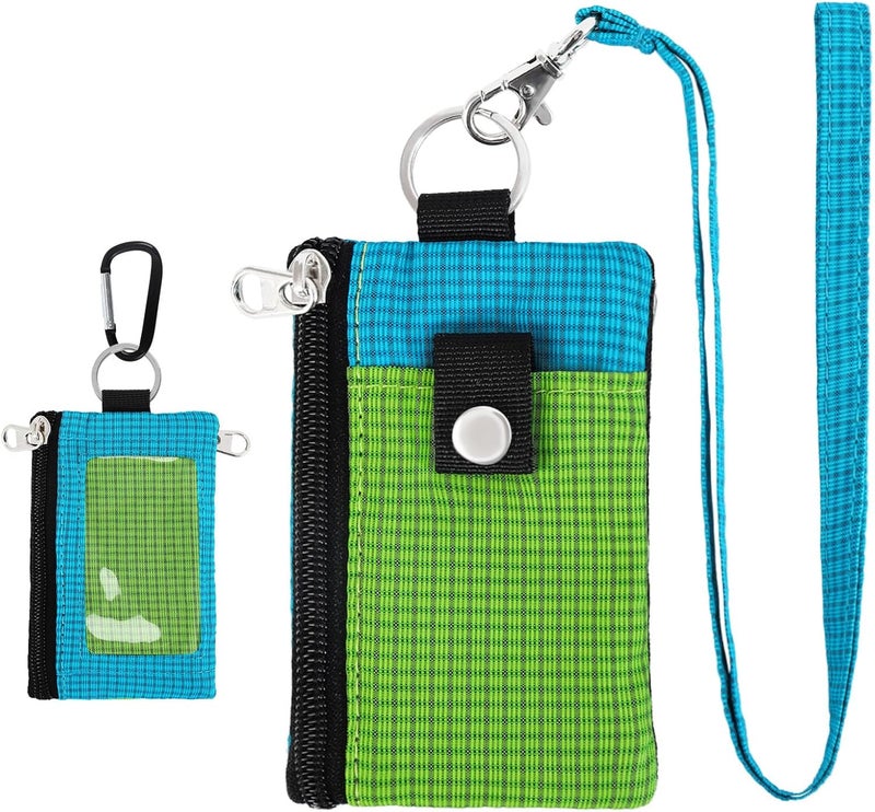 MASAPHIL MASAPHlL Small Lanyard Wallet for Women/Men with RFID Blocking ID Card Wallet, Minimalist Nylon Zipper Pouch, Travel Neck Wallet with Keychain, ID Window for Card,Coin,Cash (Emerald Green+Sky Blue) - Image 1